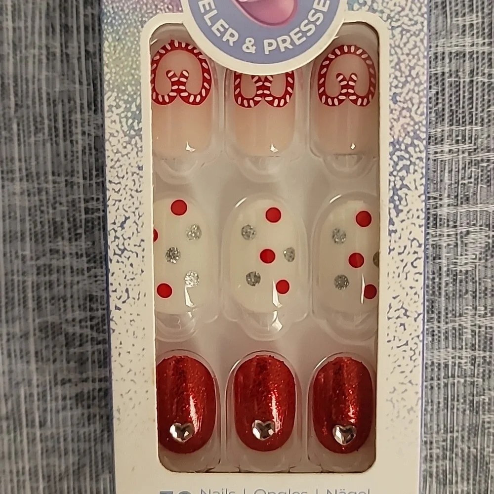 2 imPRESS Press On Nail Sets Winter Snowman Hearts Pink Red New
